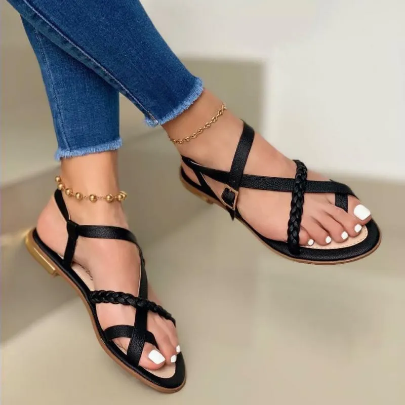 Amozae--Summer Women Flat Sandals Fashion Buckle Strap Open Toe Beach Casual Women's Shoes Flats Pus Size Ladies Sandals