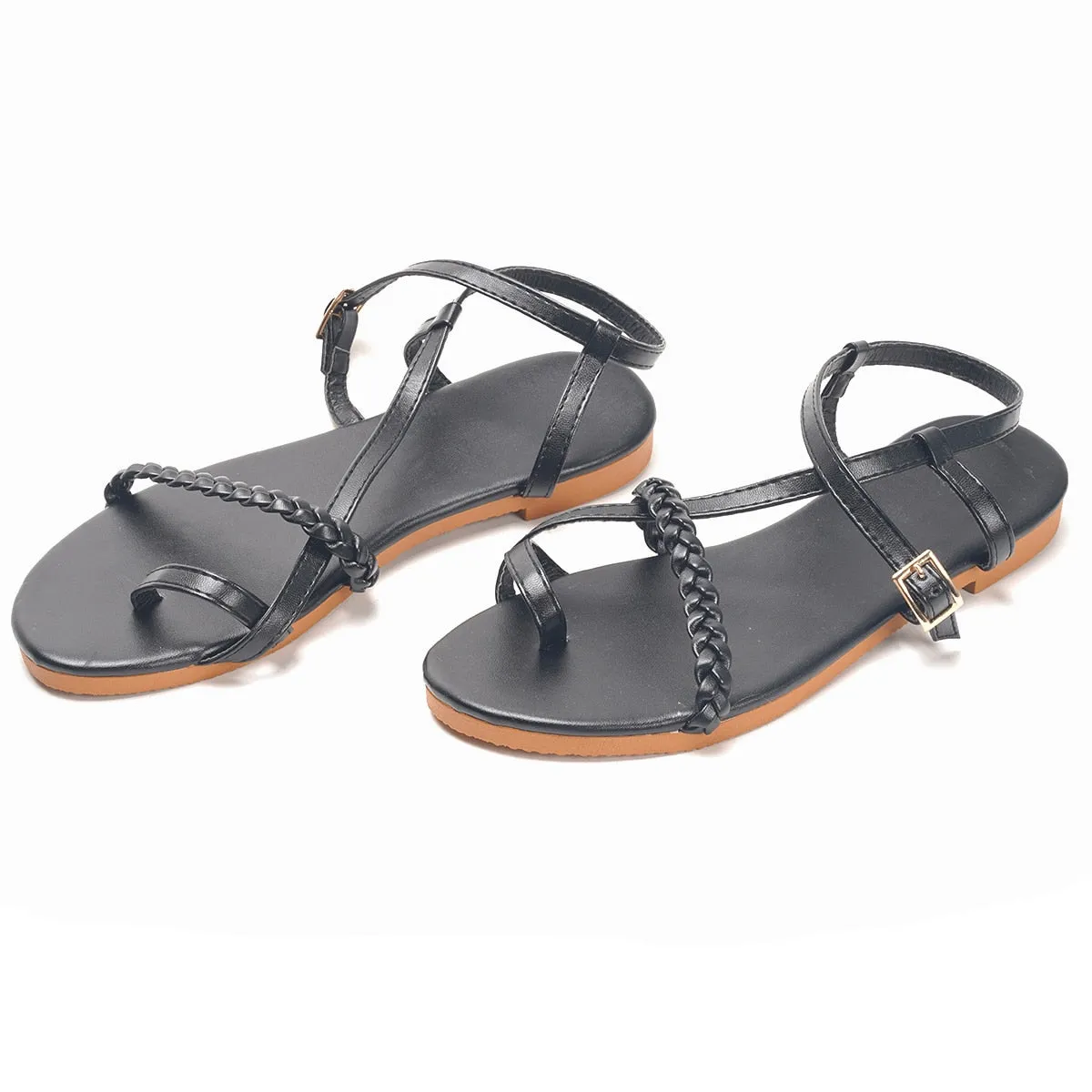 Amozae--Summer Women Flat Sandals Fashion Buckle Strap Open Toe Beach Casual Women's Shoes Flats Pus Size Ladies Sandals