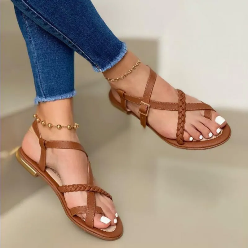 Amozae--Summer Women Flat Sandals Fashion Buckle Strap Open Toe Beach Casual Women's Shoes Flats Pus Size Ladies Sandals