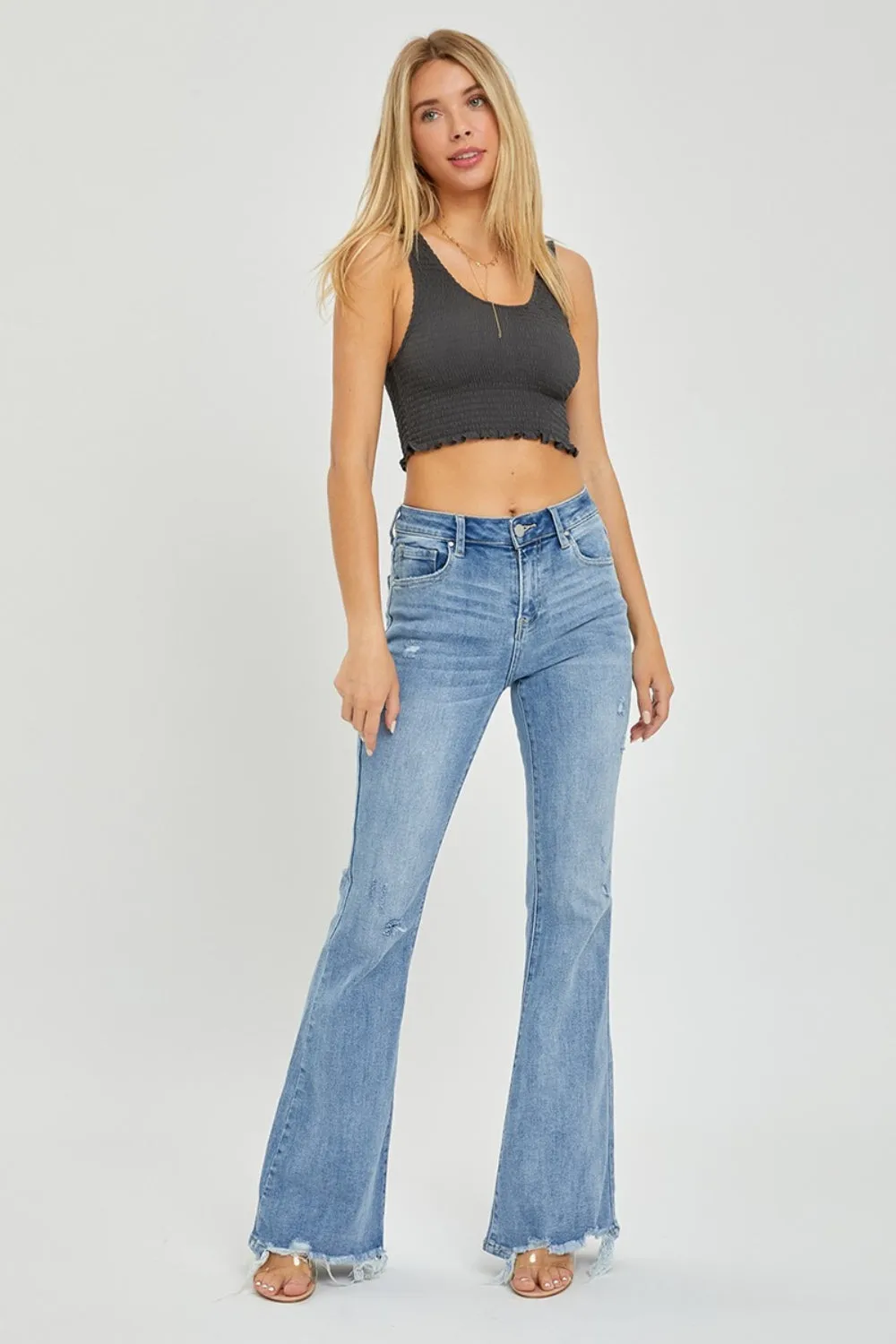 Annabelle RISEN High Rise Frayed Hem Flare Jeans