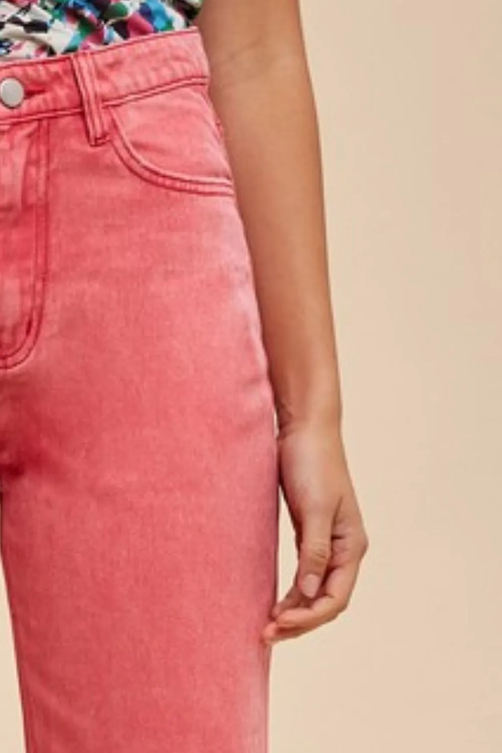 Annie Wear Distressed Raw Hem Jeans In Strawberry