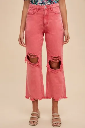 Annie Wear Distressed Raw Hem Jeans In Strawberry