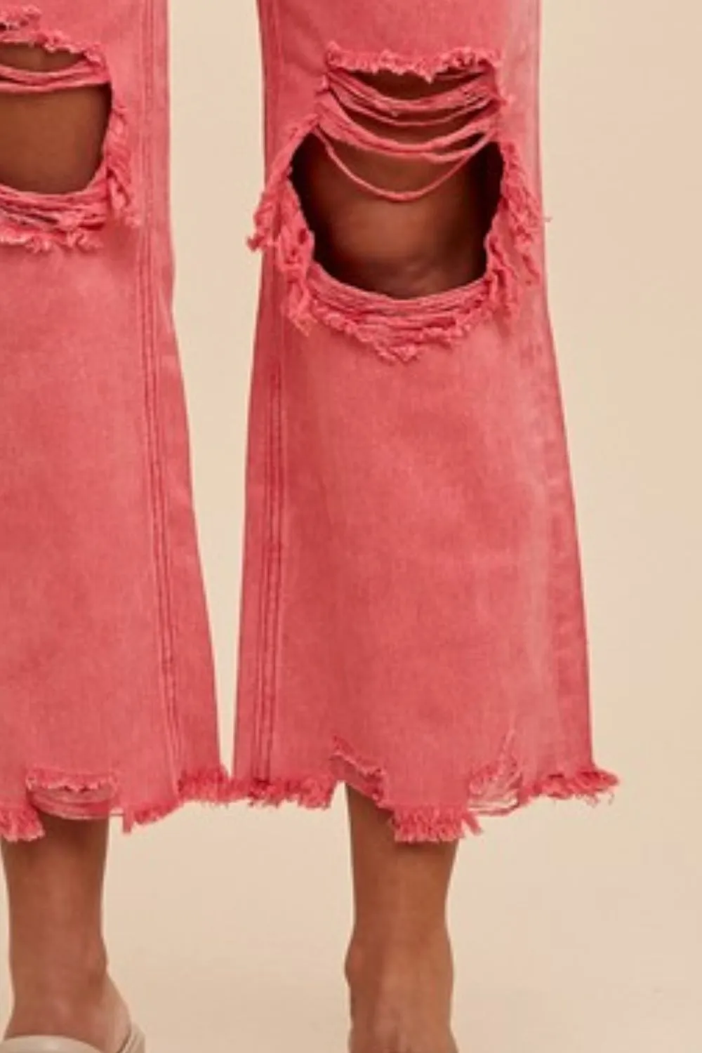 Annie Wear Distressed Raw Hem Jeans In Strawberry