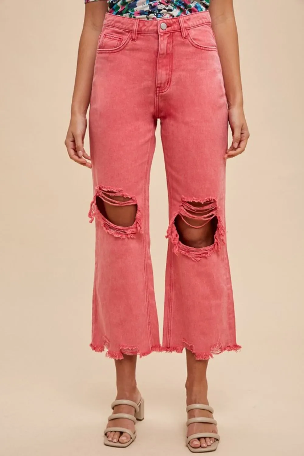 Annie Wear Distressed Raw Hem Jeans In Strawberry