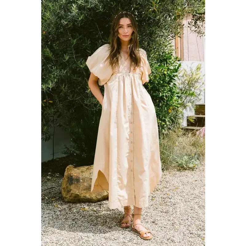 Annie Wear Smocked Puff Sleeve Midi Dress