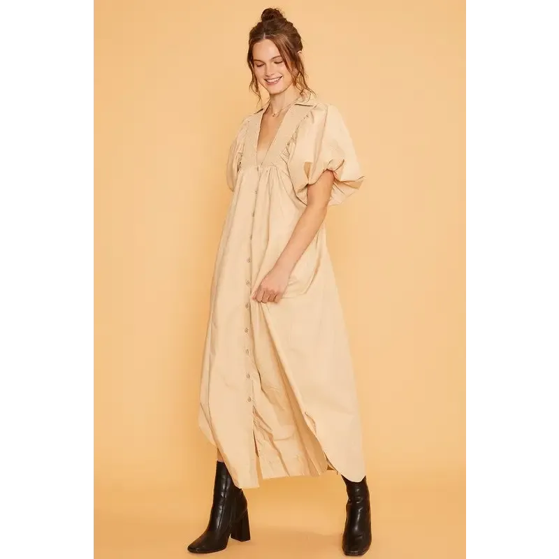 Annie Wear Smocked Puff Sleeve Midi Dress