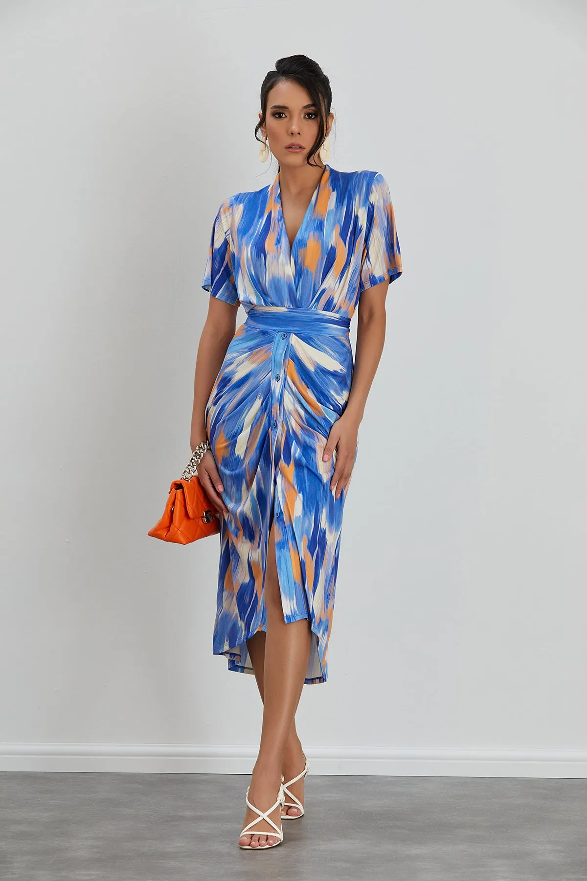 Blue Dream Angel Sleeve Midi Shirt Dress