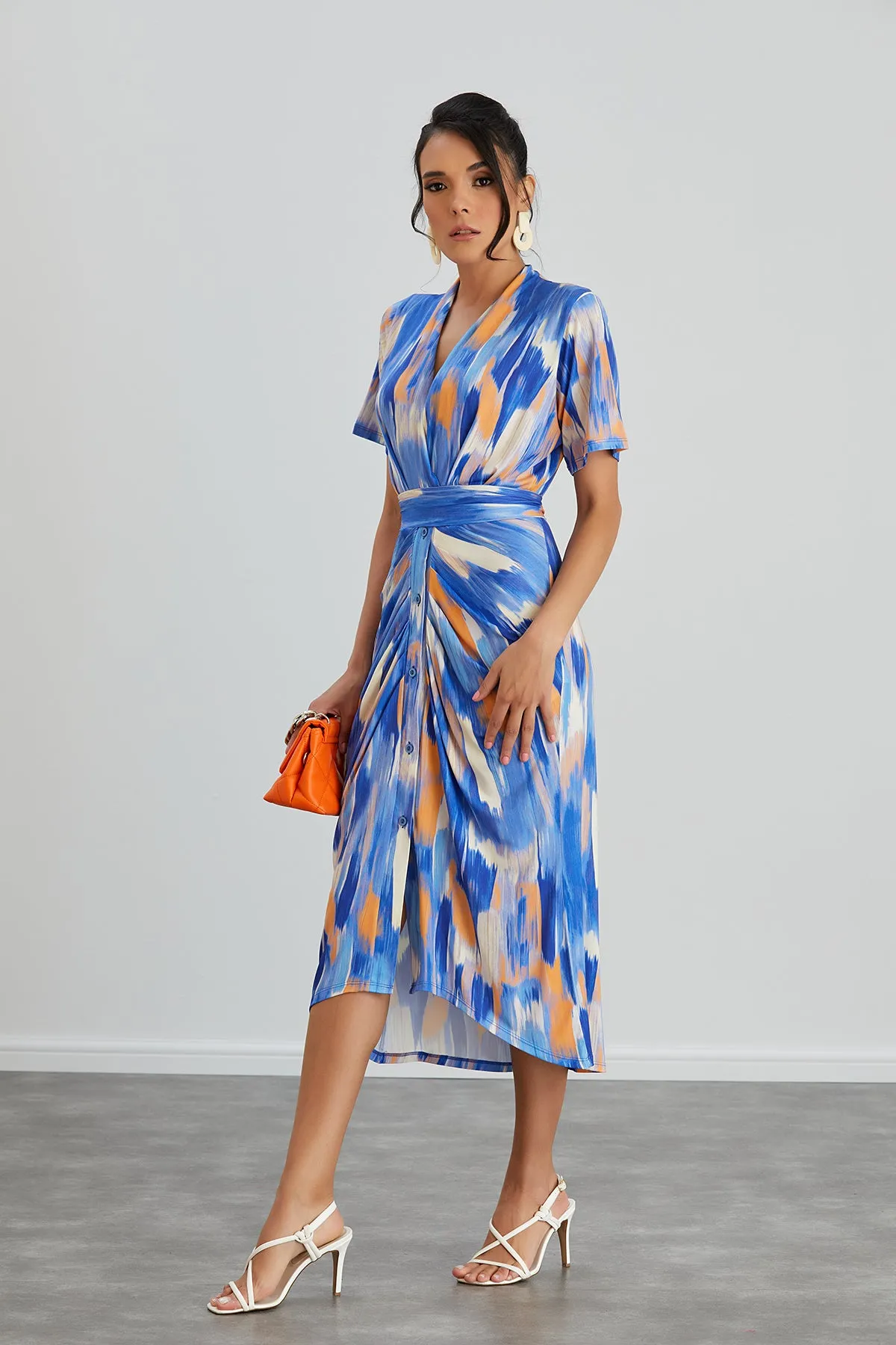 Blue Dream Angel Sleeve Midi Shirt Dress