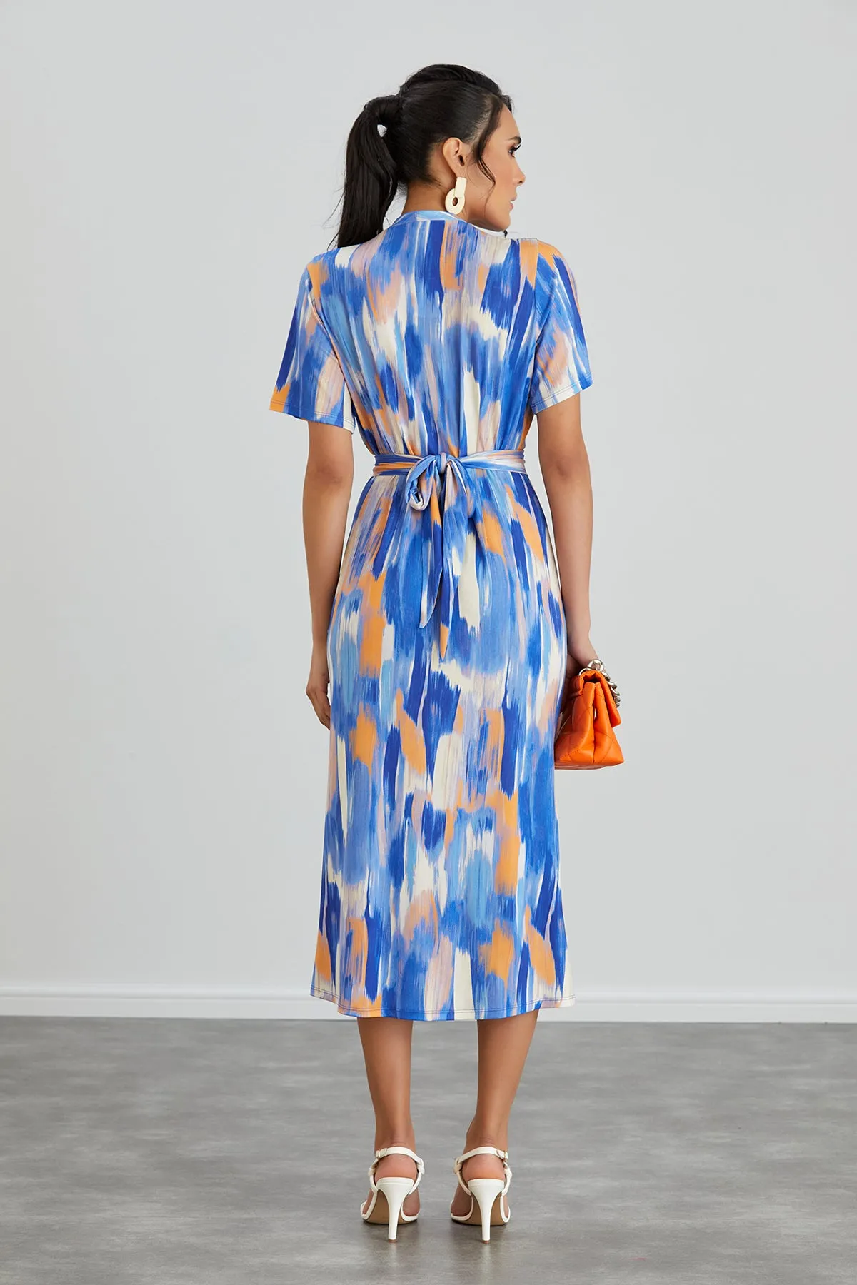Blue Dream Angel Sleeve Midi Shirt Dress
