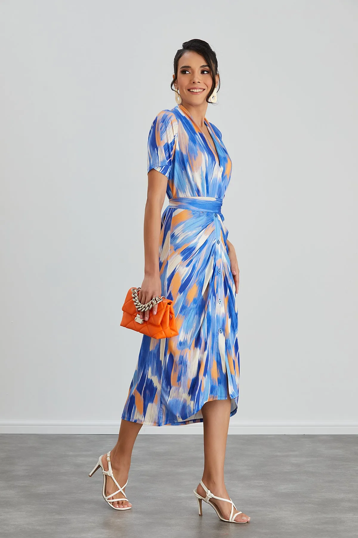 Blue Dream Angel Sleeve Midi Shirt Dress