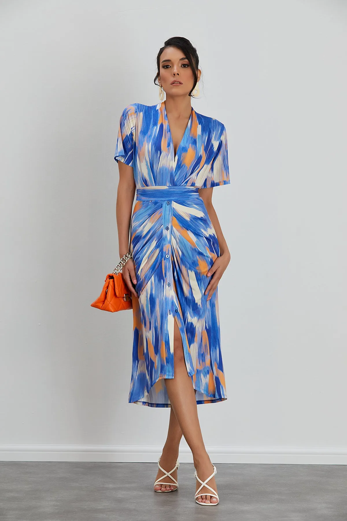 Blue Dream Angel Sleeve Midi Shirt Dress