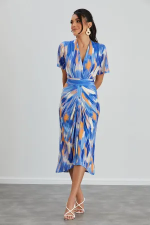 Blue Dream Angel Sleeve Midi Shirt Dress