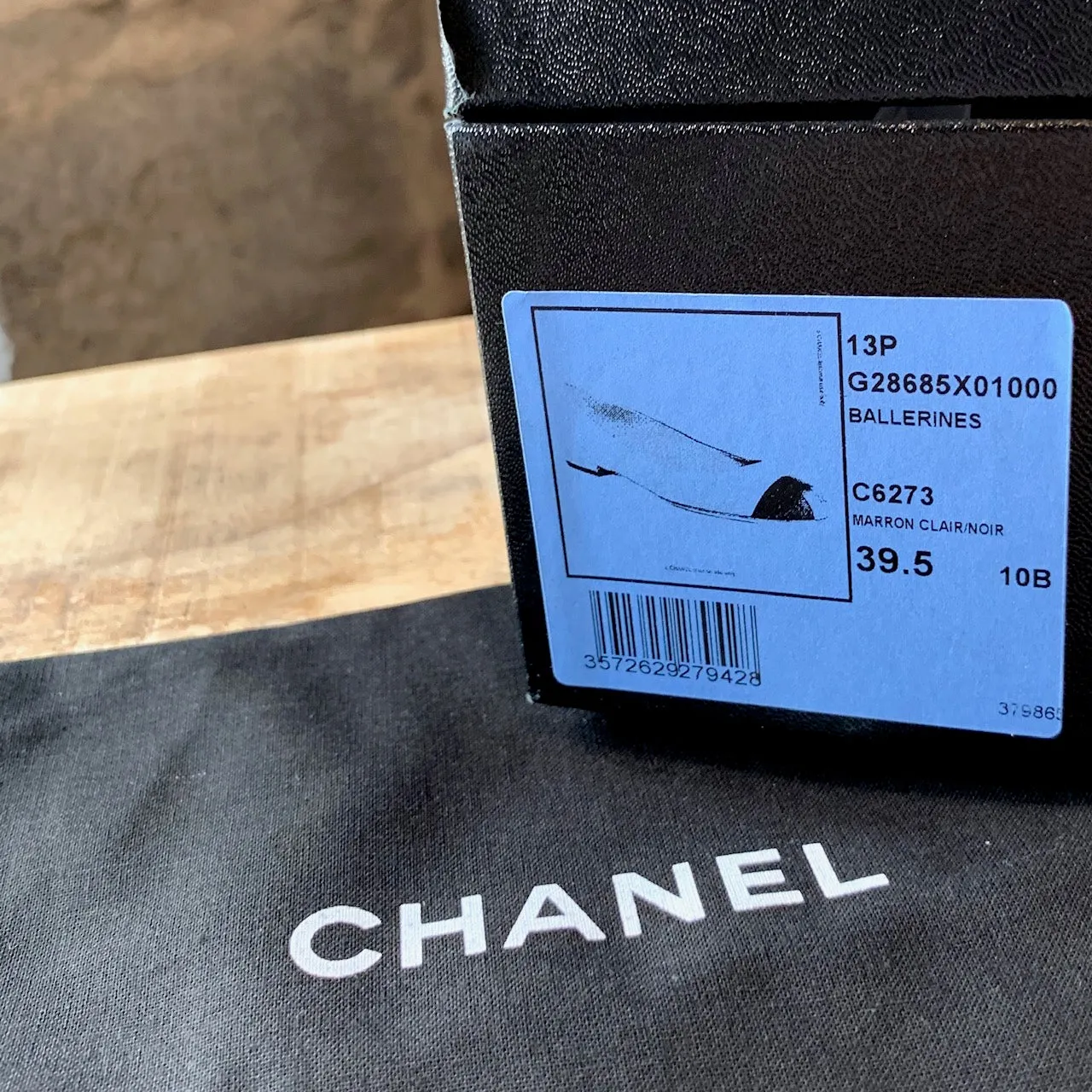 Chanel Brown Cap Toe Flat with Logo Plaque