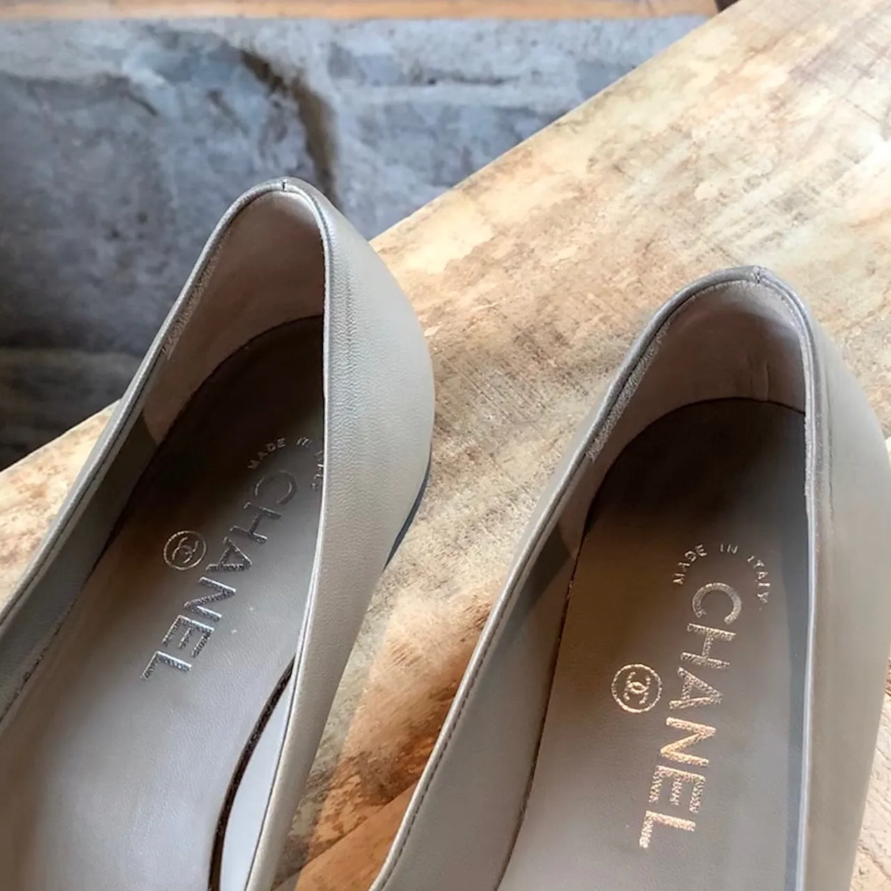 Chanel Brown Cap Toe Flat with Logo Plaque