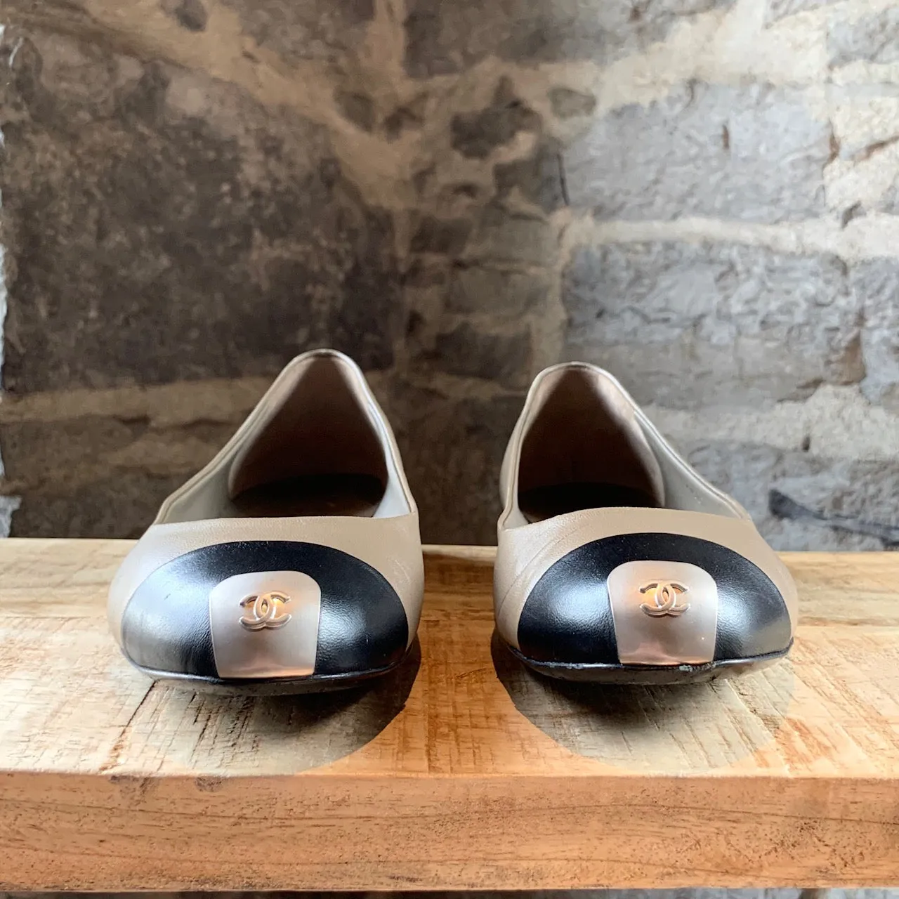 Chanel Brown Cap Toe Flat with Logo Plaque