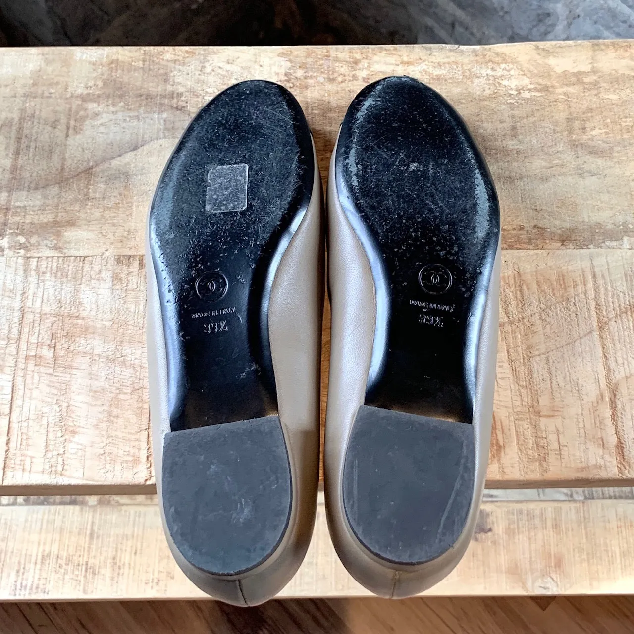 Chanel Brown Cap Toe Flat with Logo Plaque