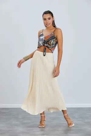 Classic Pleated Midi Skirt in Beige