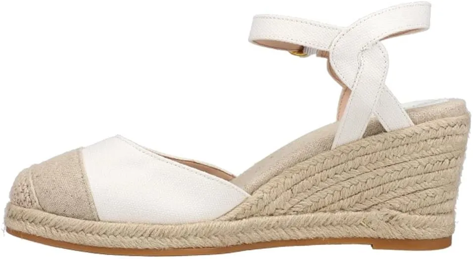 Cole Haan Cloudfeel White Linen/Natural Ankle Strap Wedge Heeled Cap Toe Sandals