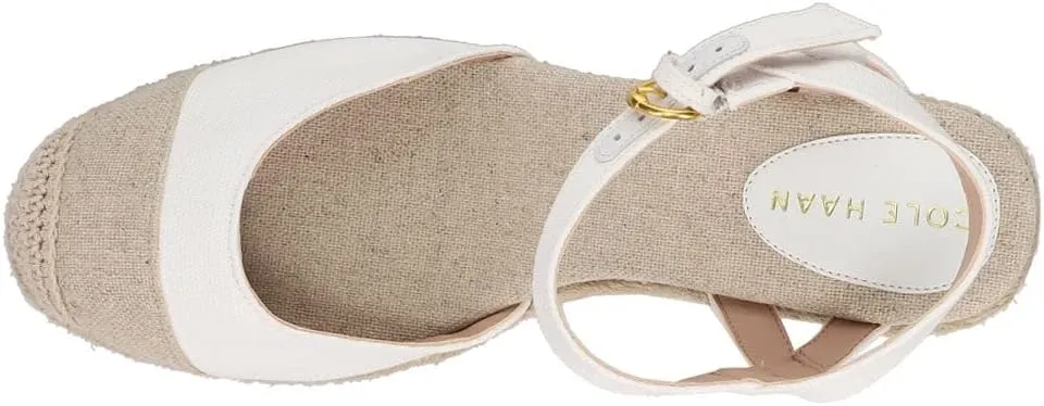 Cole Haan Cloudfeel White Linen/Natural Ankle Strap Wedge Heeled Cap Toe Sandals