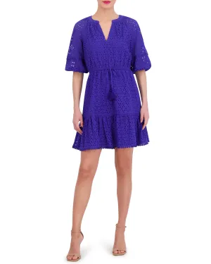 Cotton Eyelet Tasseled Drawstring Dress