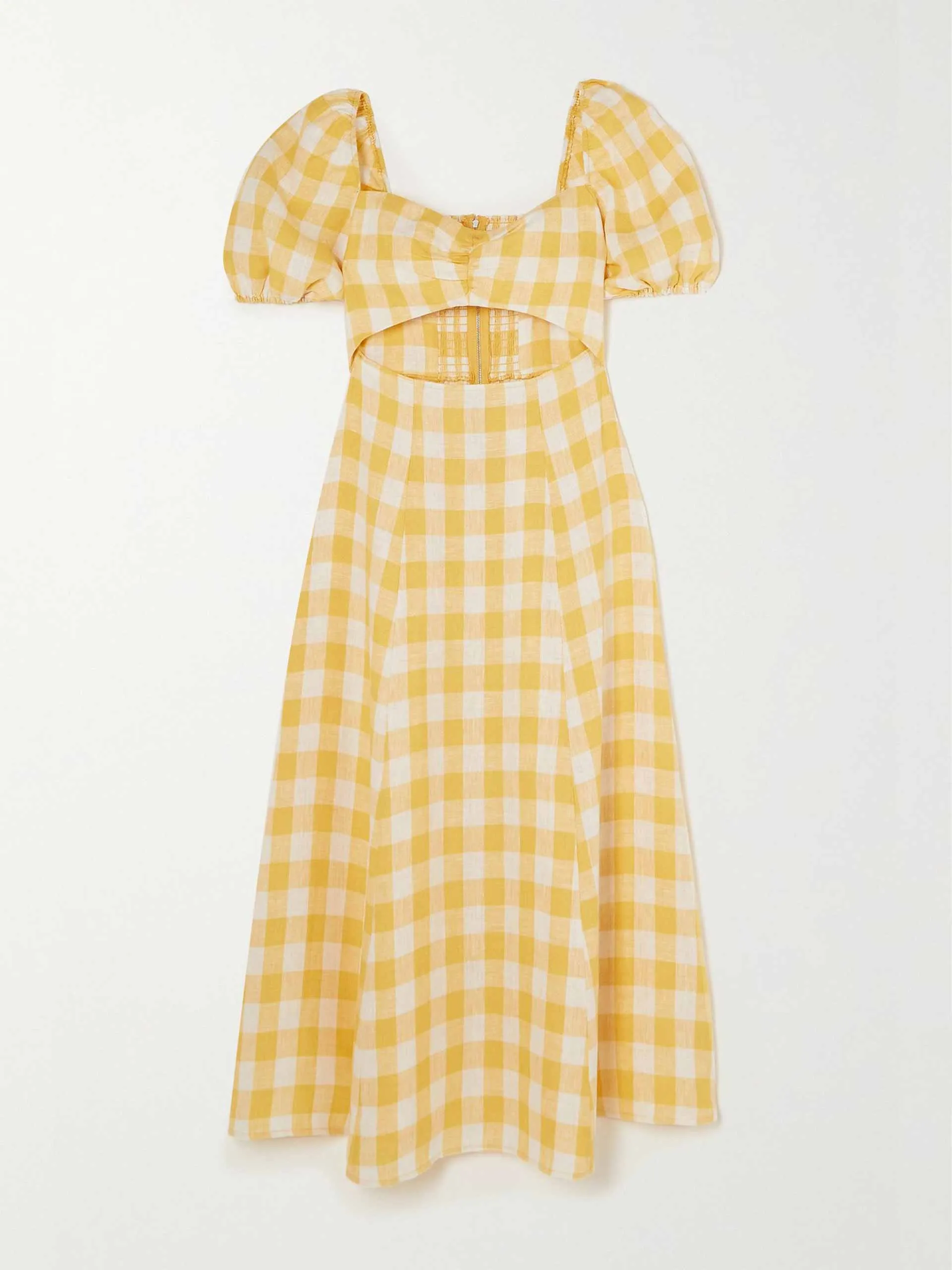 Cutout gingham linen dress