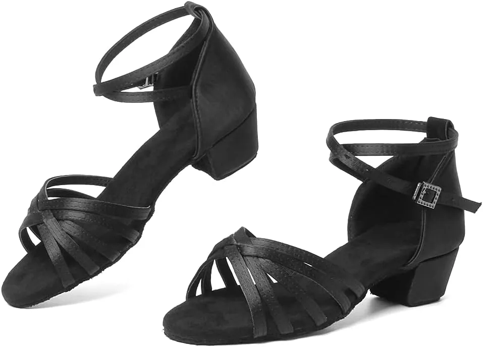 DKZSYIM Women&Girls Satin Latin Dance Shoes Low Heel Ballroom Salsa Tango Professional Performance Practice Dancing Shoes,Model 203