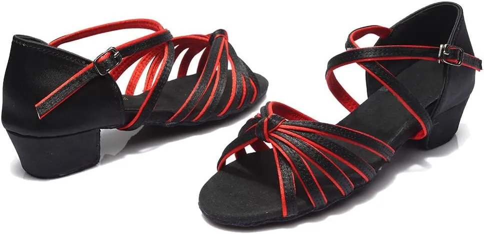 DKZSYIM Women&Girls Satin Latin Dance Shoes Low Heel Ballroom Salsa Tango Professional Performance Practice Dancing Shoes,Model 203