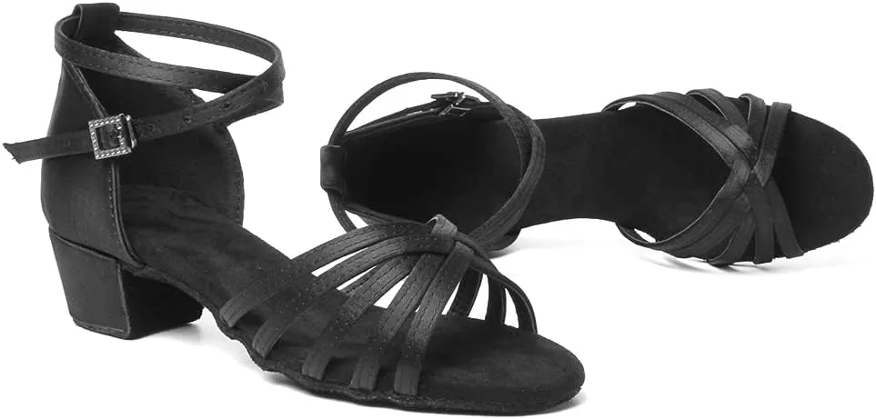 DKZSYIM Women&Girls Satin Latin Dance Shoes Low Heel Ballroom Salsa Tango Professional Performance Practice Dancing Shoes,Model 203