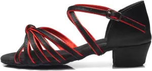 DKZSYIM Women&Girls Satin Latin Dance Shoes Low Heel Ballroom Salsa Tango Professional Performance Practice Dancing Shoes,Model 203