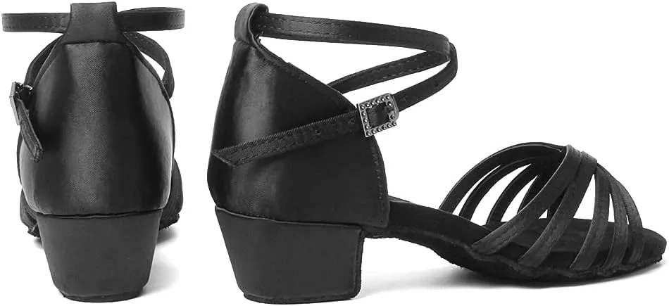 DKZSYIM Women&Girls Satin Latin Dance Shoes Low Heel Ballroom Salsa Tango Professional Performance Practice Dancing Shoes,Model 203