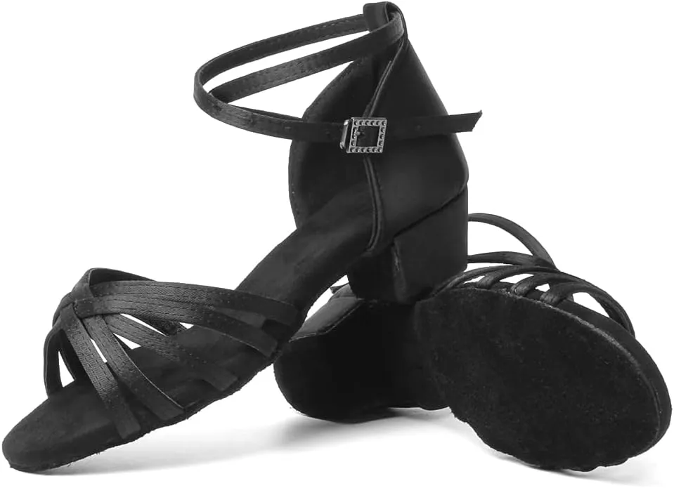 DKZSYIM Women&Girls Satin Latin Dance Shoes Low Heel Ballroom Salsa Tango Professional Performance Practice Dancing Shoes,Model 203