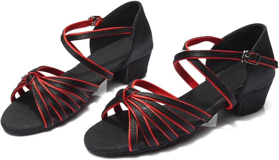DKZSYIM Women&Girls Satin Latin Dance Shoes Low Heel Ballroom Salsa Tango Professional Performance Practice Dancing Shoes,Model 203