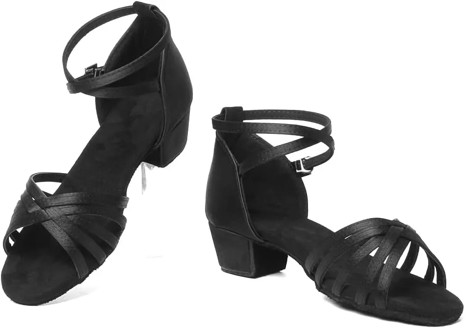DKZSYIM Women&Girls Satin Latin Dance Shoes Low Heel Ballroom Salsa Tango Professional Performance Practice Dancing Shoes,Model 203