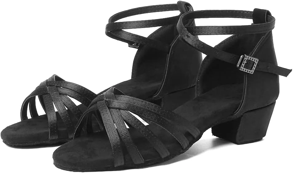 DKZSYIM Women&Girls Satin Latin Dance Shoes Low Heel Ballroom Salsa Tango Professional Performance Practice Dancing Shoes,Model 203