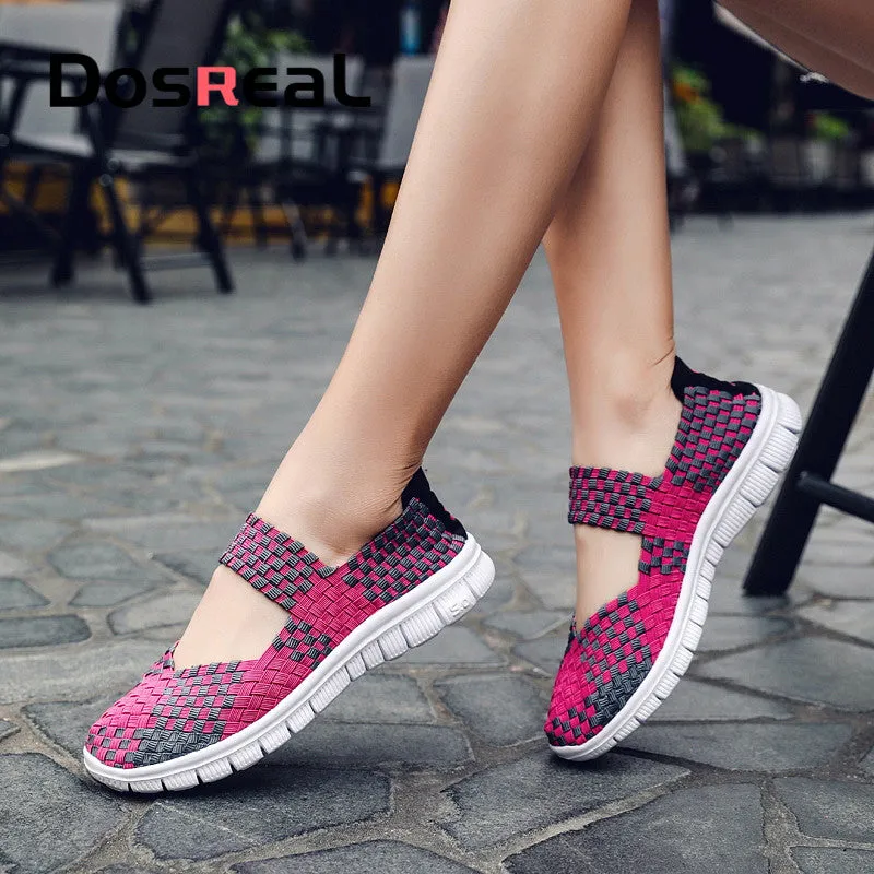 Dosreal Women New Arrival Casual Shoes Ladies Colorful Woven Shoes Light Fashion Flats Shoes Sneaker