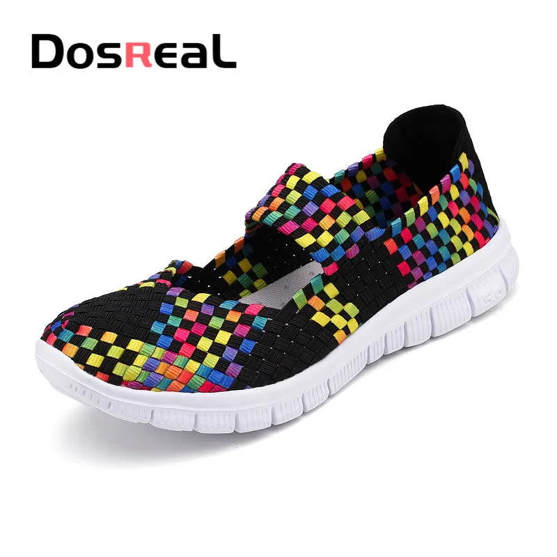Dosreal Women New Arrival Casual Shoes Ladies Colorful Woven Shoes Light Fashion Flats Shoes Sneaker