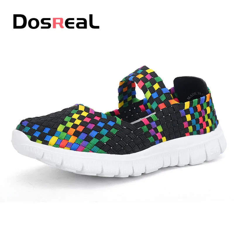 Dosreal Women New Arrival Casual Shoes Ladies Colorful Woven Shoes Light Fashion Flats Shoes Sneaker
