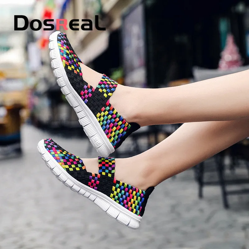 Dosreal Women New Arrival Casual Shoes Ladies Colorful Woven Shoes Light Fashion Flats Shoes Sneaker