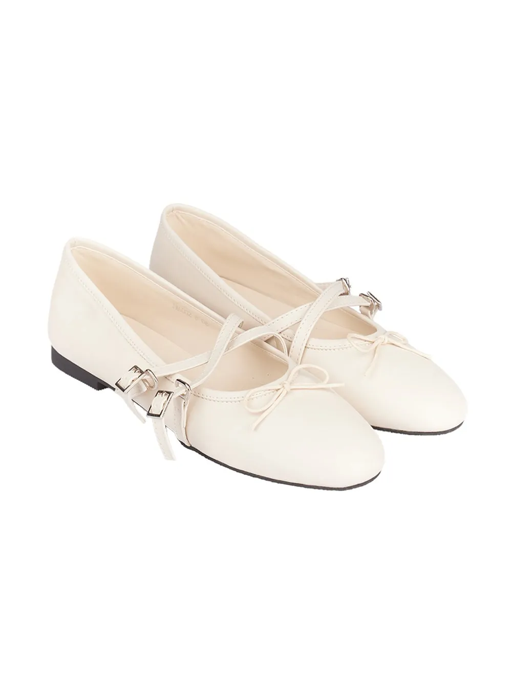 Double Buckle Faux Leather Flats IM513