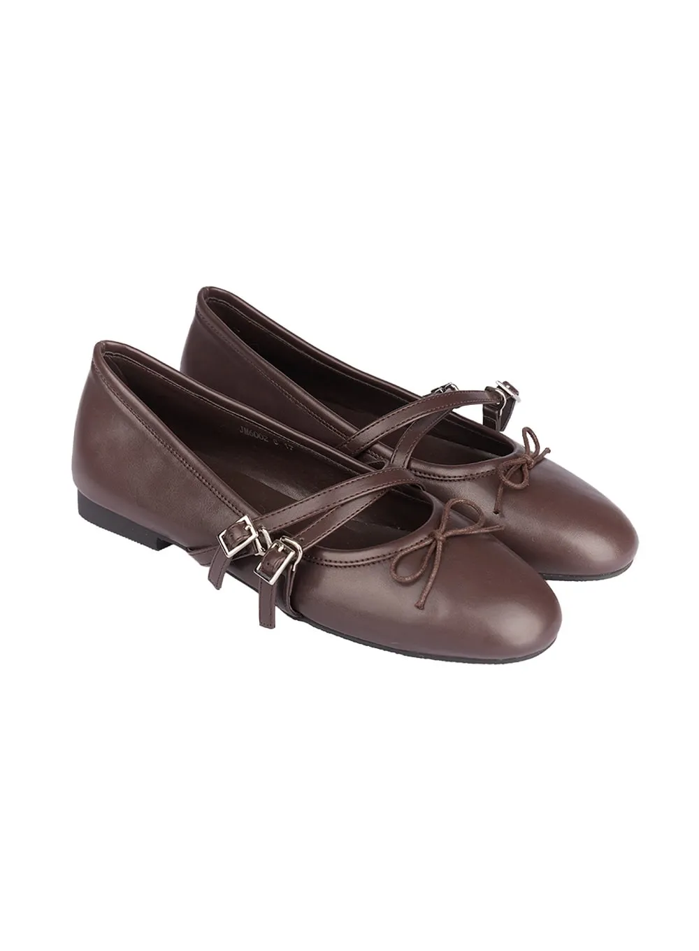 Double Buckle Faux Leather Flats IM513
