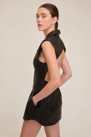 Enzo Leather Open Back Mini Dress