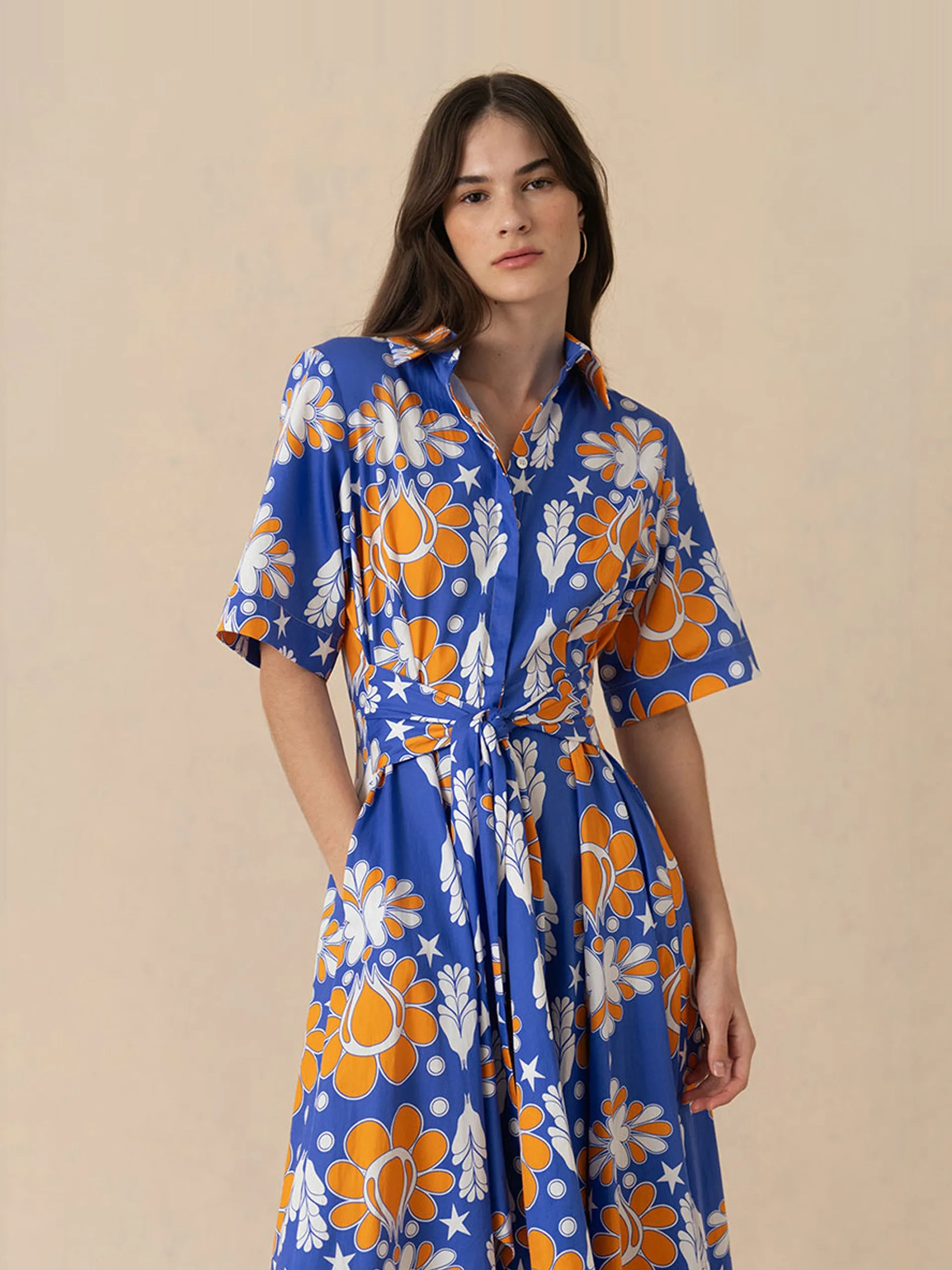 Geo flower blue Posie cotton maxi dress