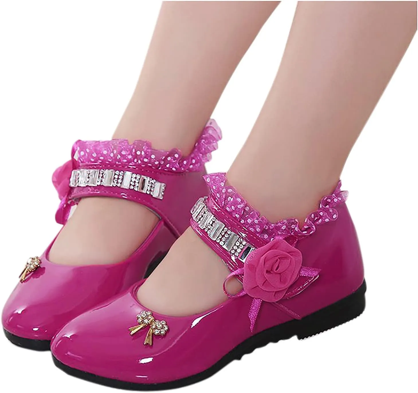 Girls Black Dress Shoes,Children Soft Girls Princess Shoes Baby Kid Leather Flower Dance Shoes Work Shoes 0-11 Years