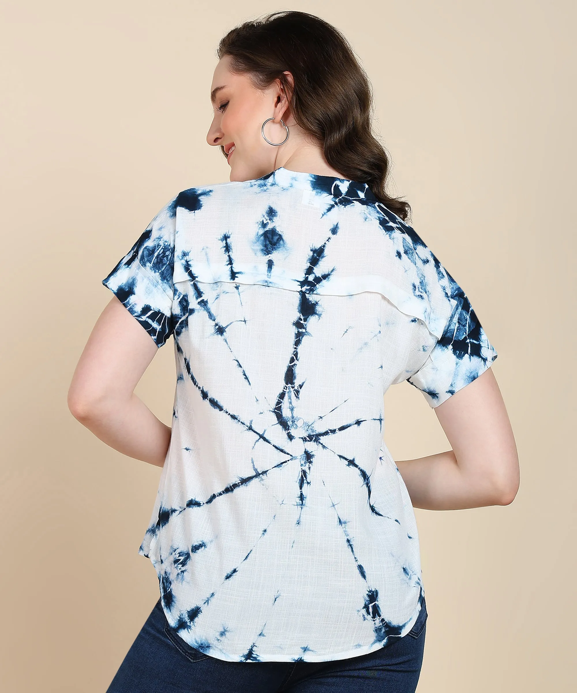 Half Sleeves Tie Dyed Fitted Rayon Top