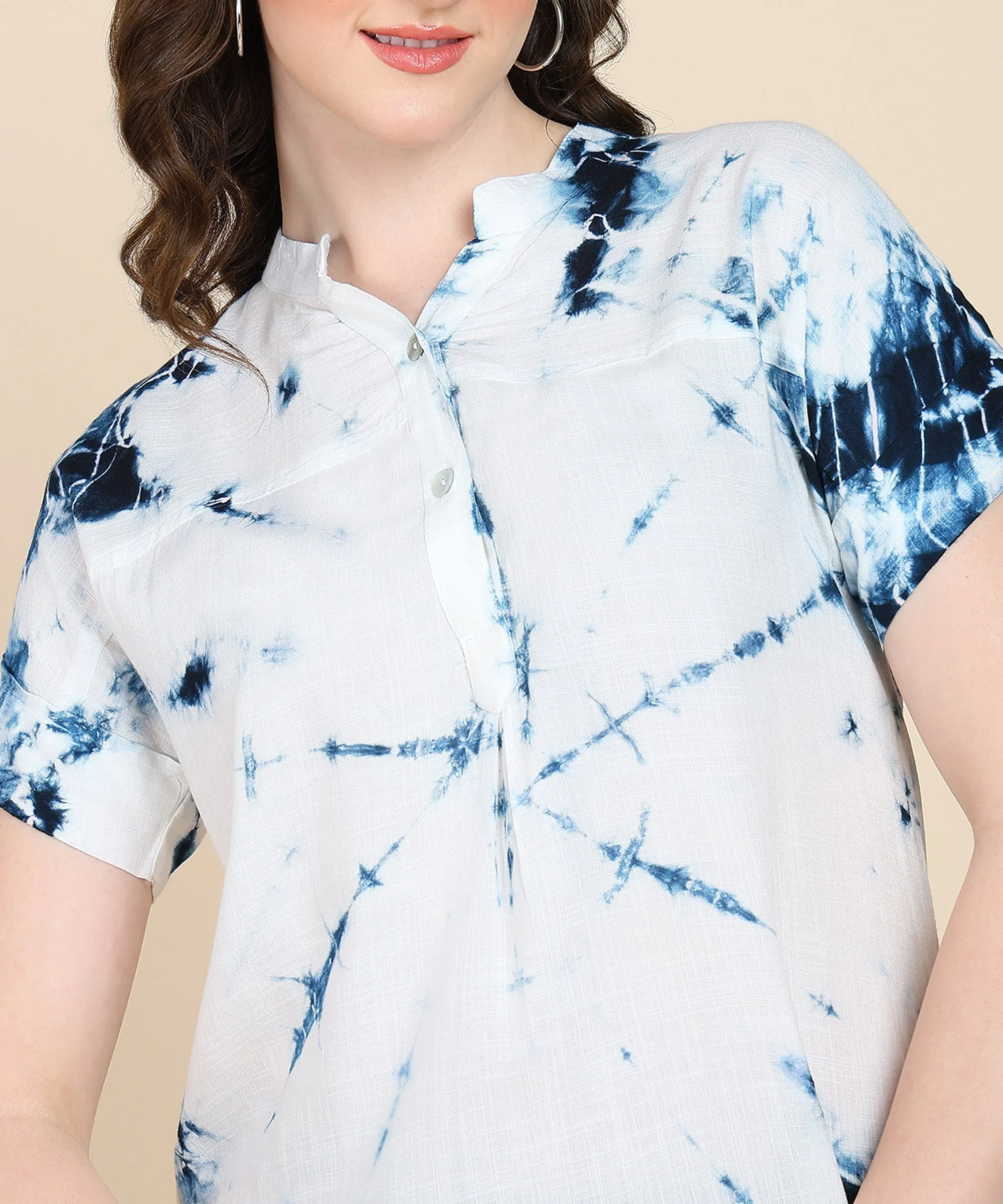 Half Sleeves Tie Dyed Fitted Rayon Top