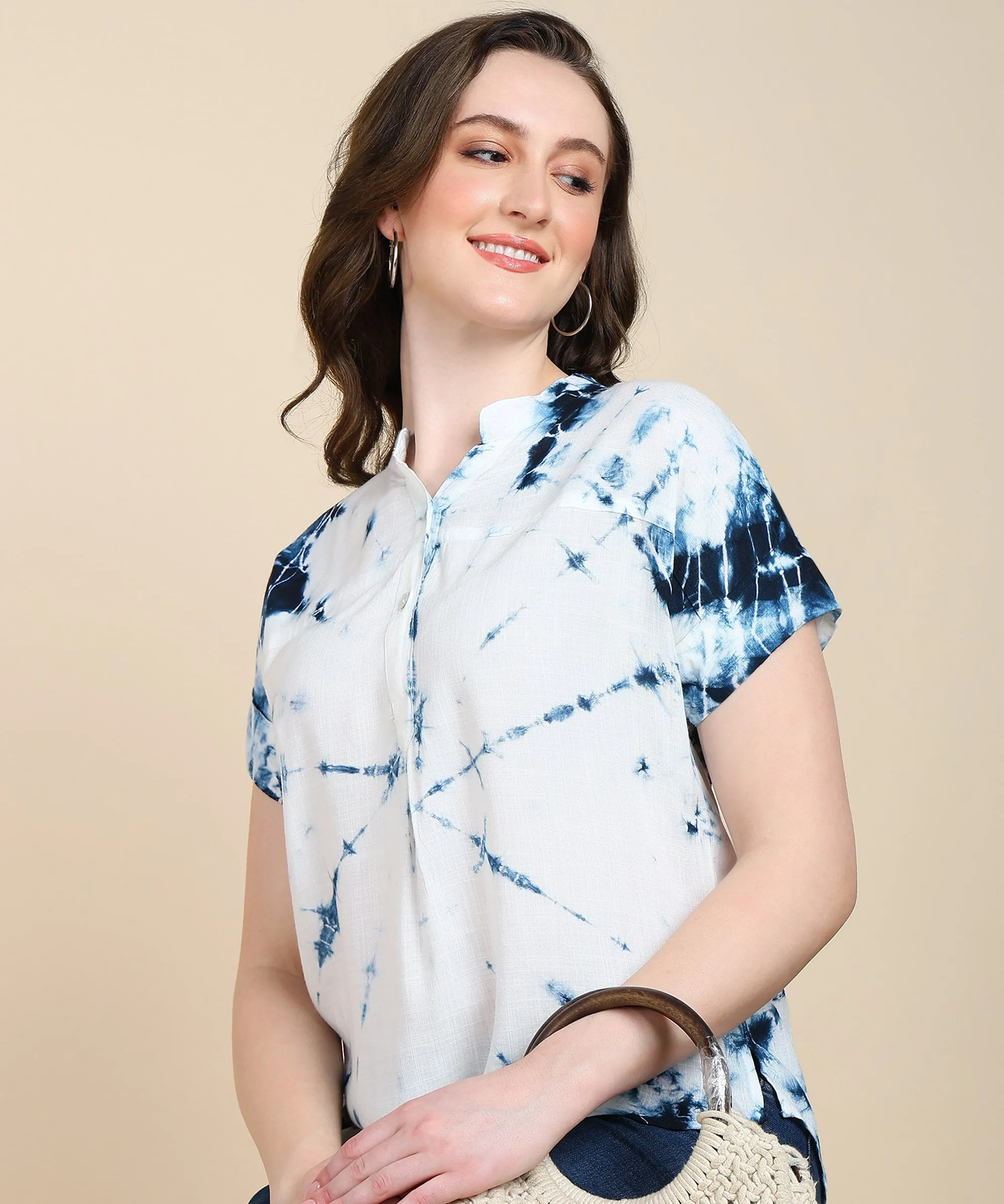 Half Sleeves Tie Dyed Fitted Rayon Top