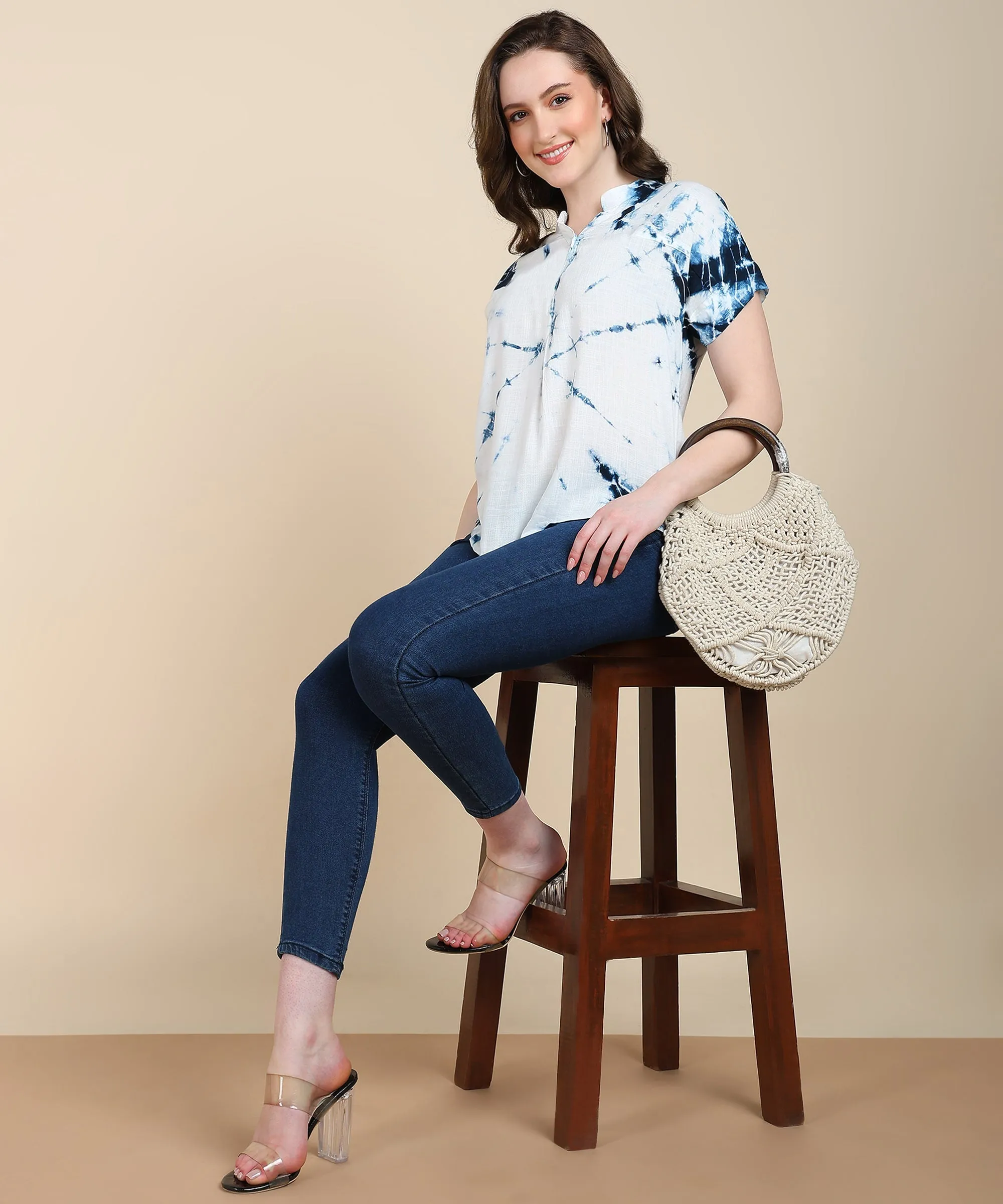 Half Sleeves Tie Dyed Fitted Rayon Top