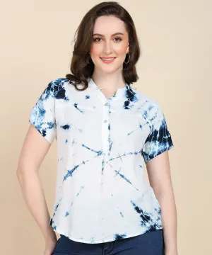 Half Sleeves Tie Dyed Fitted Rayon Top