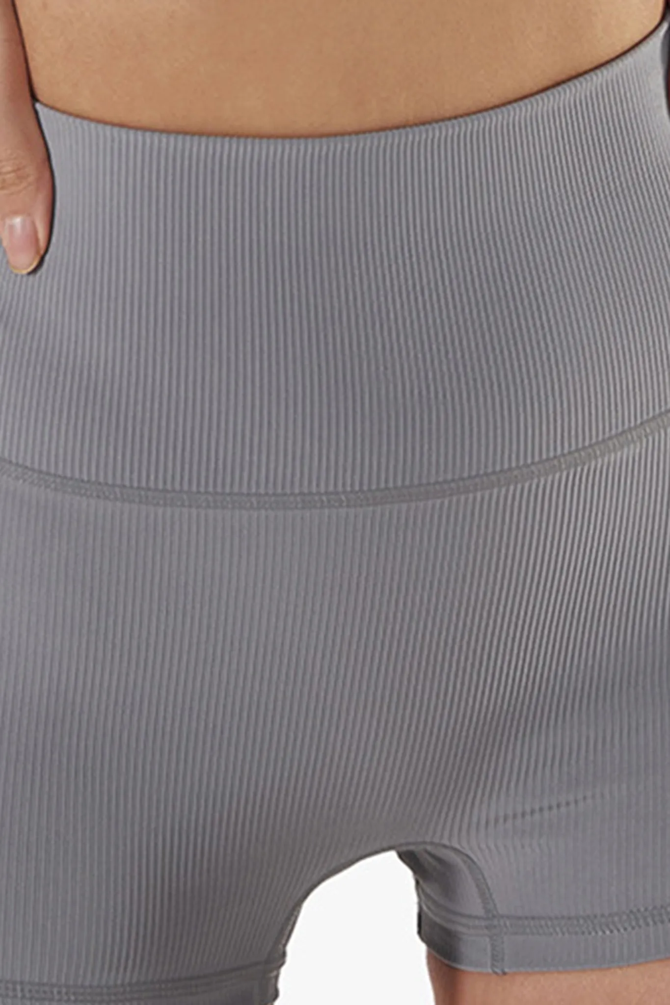 High-Waist Ribbed Seamless Mini Shorts - Grey