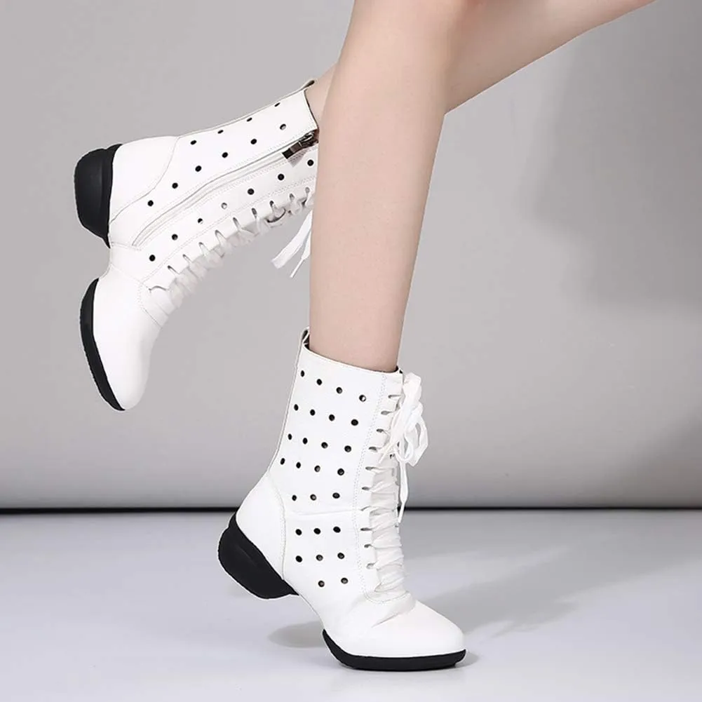 HIPPOSEUS Women Lace Up Jazz Dance Shoes Closed Toe Ballroom Salsa Dance Booties with Rubber Sole